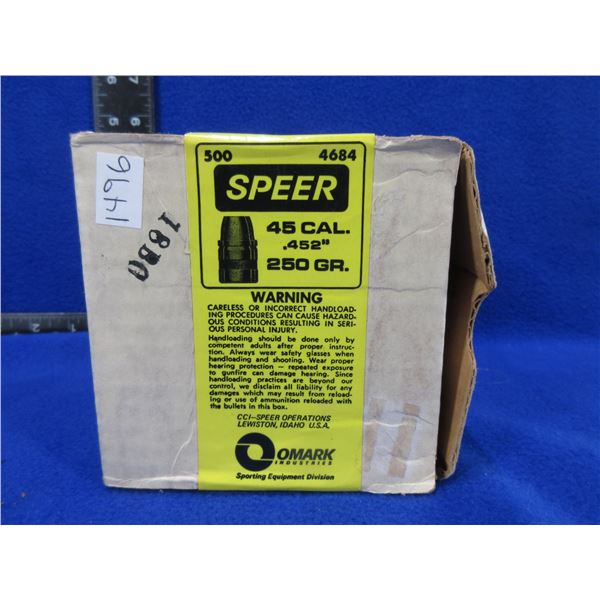 45 Cal. .452" 250gr Speer Bullets - Sealed Box of 500
