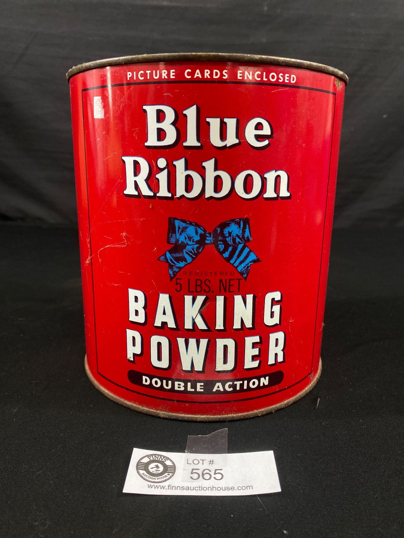 Vintage Blue Ribbon Double Action Baking Powder Can 5 Lb in Great Shape