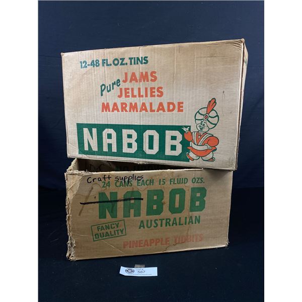 Lot of 2 Vintage Nabob Boxes. Pineapple Tidbits and Strawberry Jam Cases.