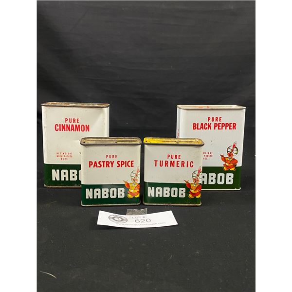 Lot of 4 Vintage Nabob Spice Tins. 2 are 4oz Tins