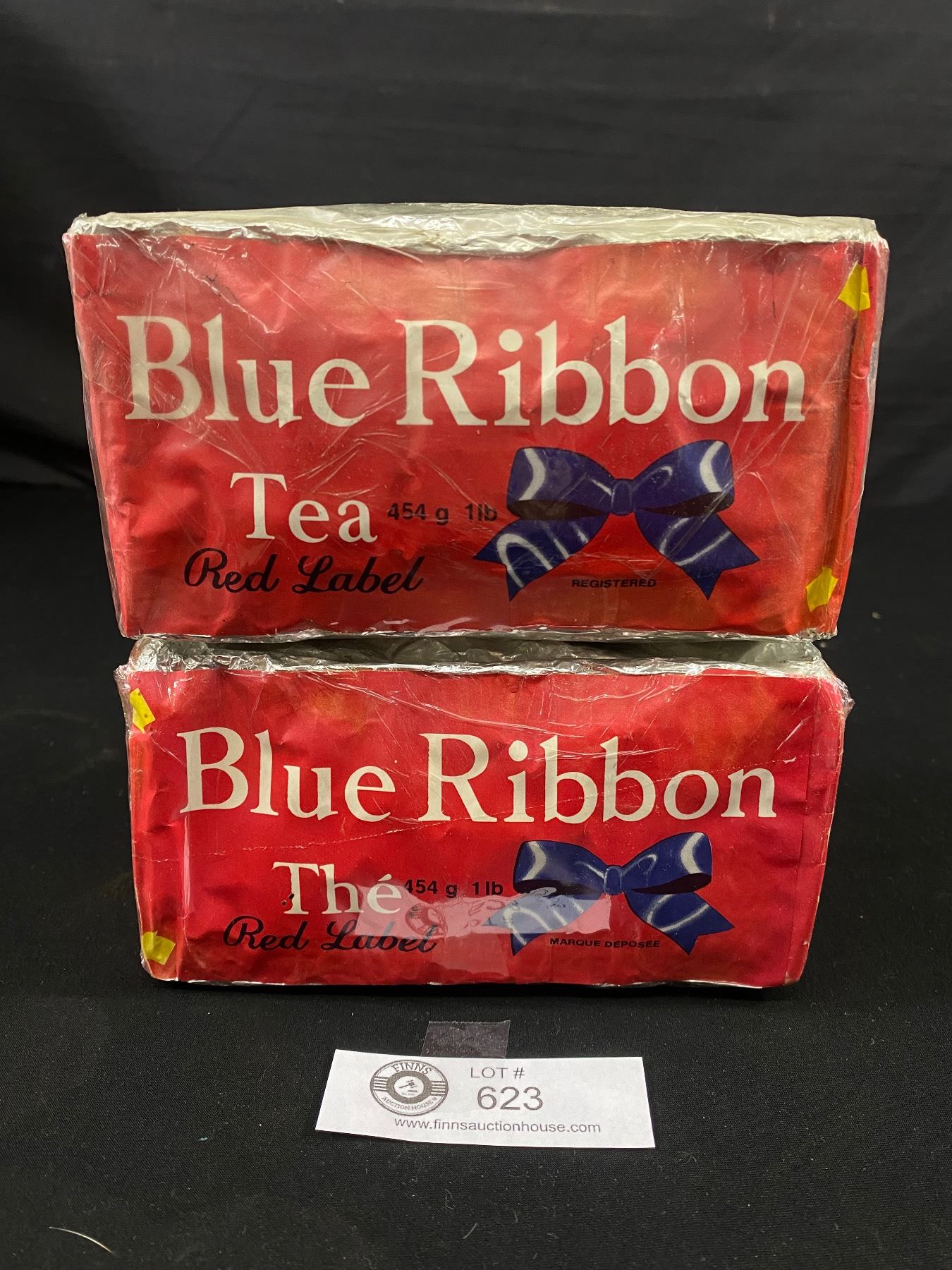 Lot of 2 Vintage Blue Ribbon Red Label Tea Boxes 1 lb Boxes