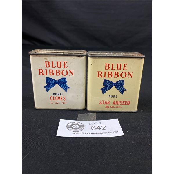 Lot of 2 Early Blue Ribbon Spice Tins