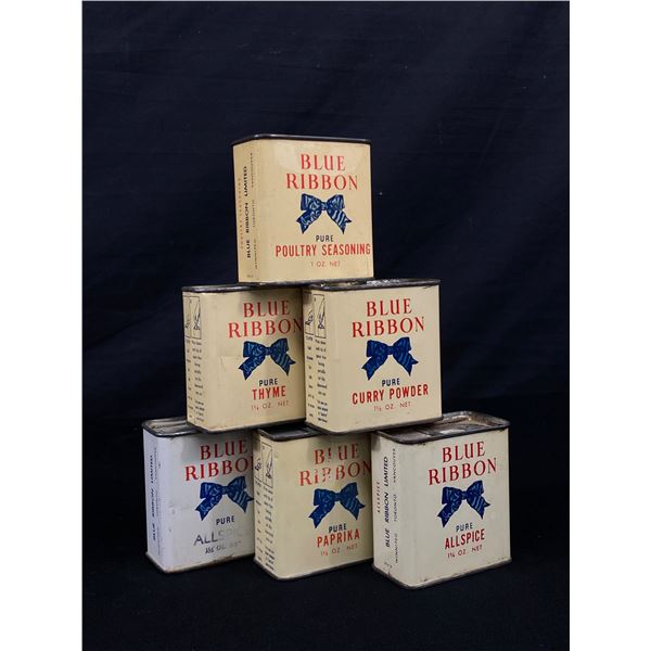 Nice Lot of 6 Vintage Blue Ribbon Spice Tins