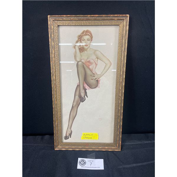 Early Varga Framed Pin-Up Girl. Approx. 12 1/2" x 6 1/2"