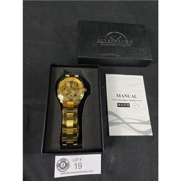 New Mens Gold w/Black Dial Face Winner Men's Watch. Automatic Wind.