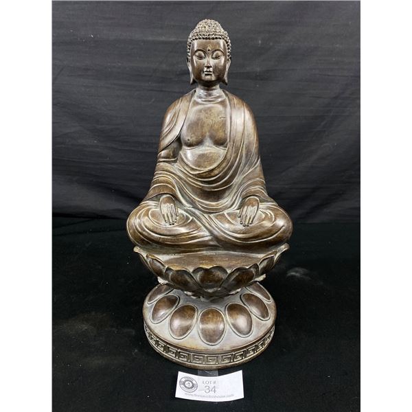 Beautiful Budha On Lotus Flower Statue, Appox. 12 1/2" Tall