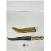Image 1 : Beautiful Brass Handle/Stainless Steel Ceremonial Dagger w/Brass Embossed Sheath Approx. 9"Long