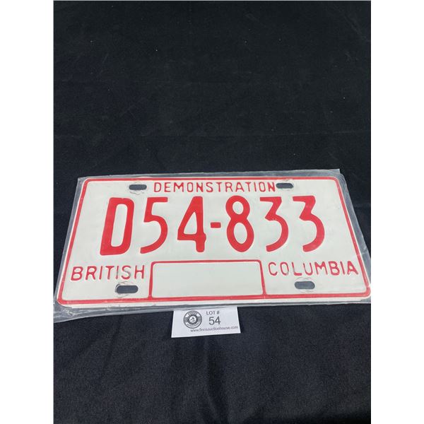 Very Nice BC Demonstration Dealer License Plate