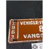 Image 2 : Unbelievably Low Number! 1961 Vancouver "Vehicle For Hire" Taxi License Plate