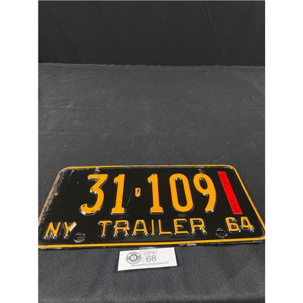 1964 New York Trailer License Plate, Nice Condition