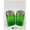 Image 1 : Fabulous 1940's Green Uranium Depression Glass Ribbed Stove Top Shaker Set