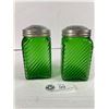 Image 2 : Fabulous 1940's Green Uranium Depression Glass Ribbed Stove Top Shaker Set