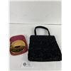 Image 1 : Beautiful Vintage Columbia Fifth Avenue USA Unused Compact In Pouch & Beaded Evening Bag