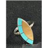 Image 2 : Handcrafted Vintage Sterling Turquoise & MOP Ring-Artist Signed