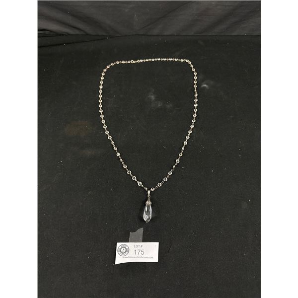 Beautiful .925 Silver Chain w/Crystals & Lovely Crystal Pendant (35" long)