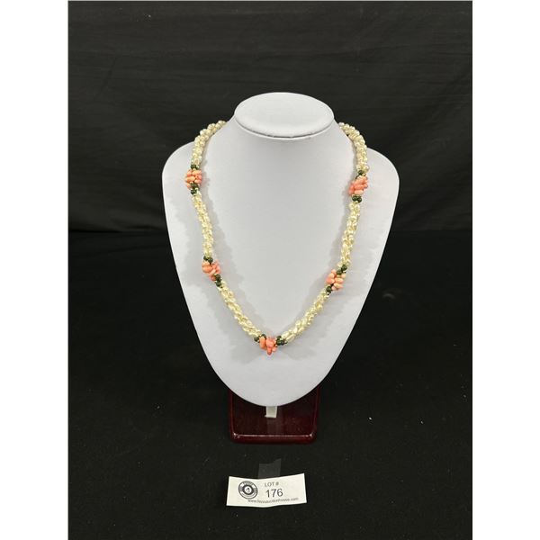 Extra Long Genuine Pearl & Coral Bead Necklace