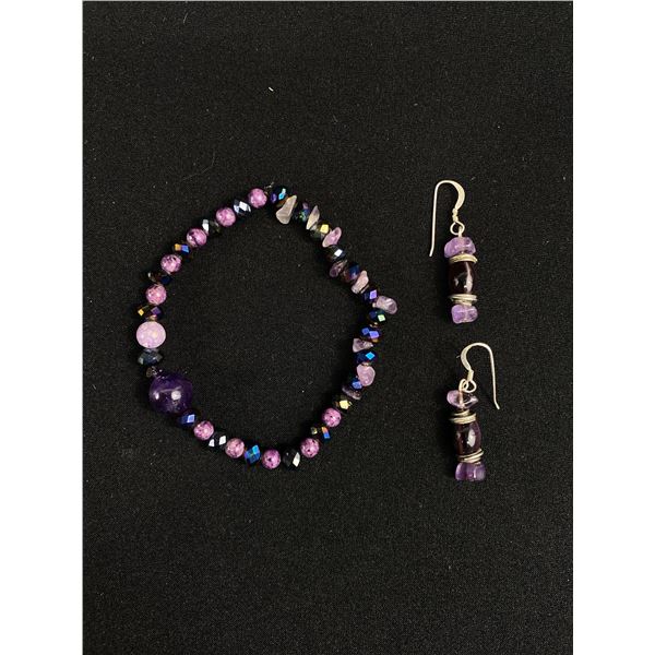 Amethyst Bead Bracelet & Earrings (Sterling)