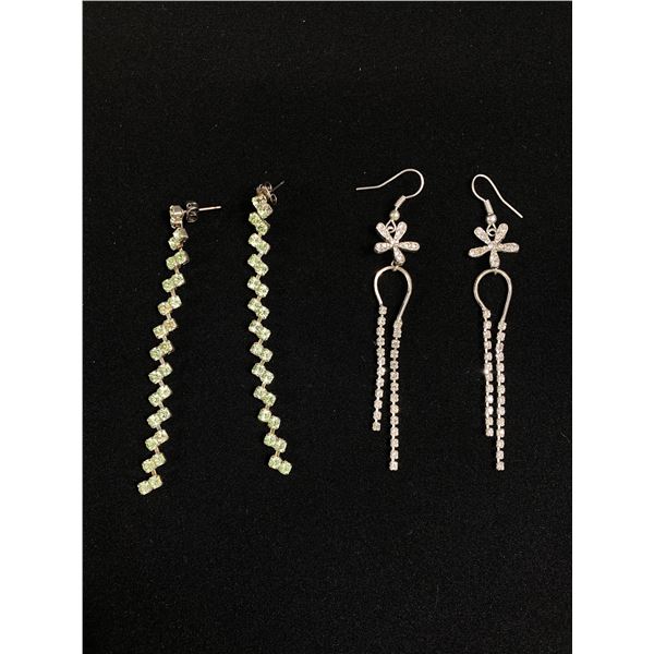 2 Pairs Of Long Rhinestone Earrings (1 Pair 3" Long)