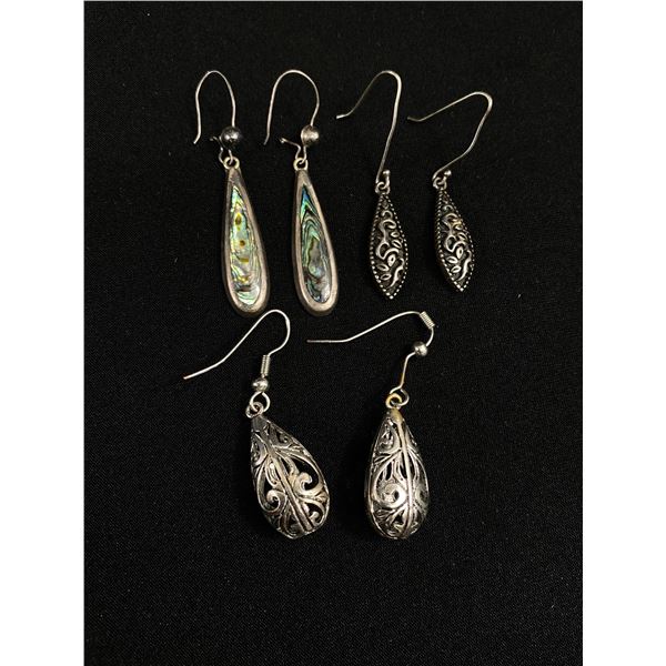 3 Pairs Of Sterling Teardrop Earrings