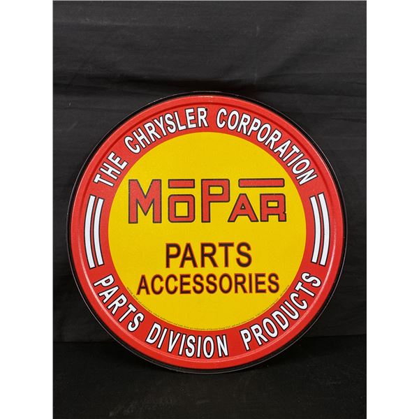 Mopar Parts Accessories Tin Sign. Approx. 11 1/2" Diameter