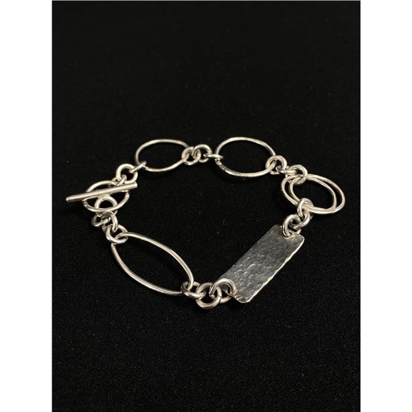 Handmade Sterling Silver Silver,Tested Hand Hammered Link Chain Bracelet