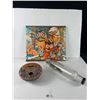 Image 1 : Colourful Owl Painting, Long Jar Of Buttons & A 7 Key Thumb Piano