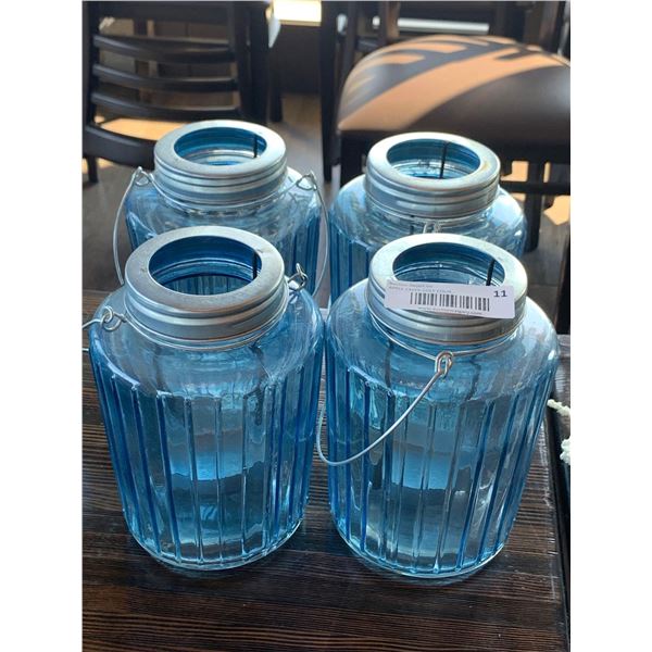 Antique Blue Style Centerpiece Candle Holders Lot of 4