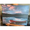 Image 1 : Canvas Artwork Canoe Mountain Lake- 40x30 inch