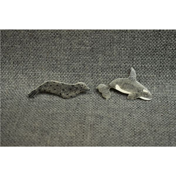 TWO ESKIMO INDIAN IVORY PINS BY MAYAC