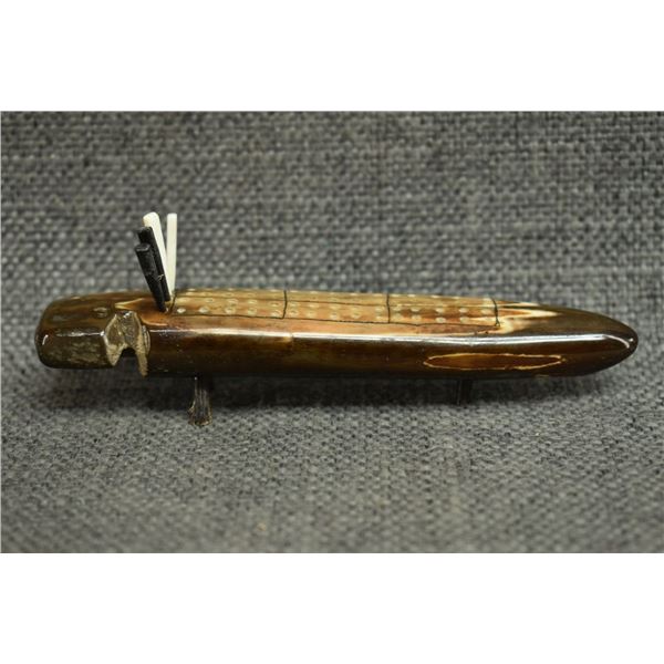 YUP'IK ESKIMO INDIAN IVORY CRIBBAGE BOARD SIGNED