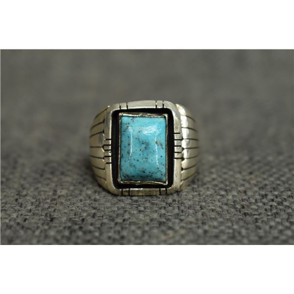 NAVAJO INDIAN SILVER AND TURQUOISE RING SIGNED BB