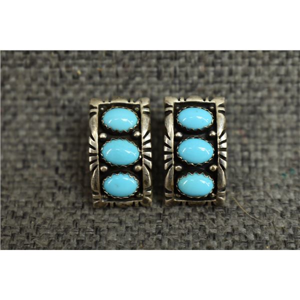 NAVAJO INDIAN SILVER AND TURQUOISE EARRINGS