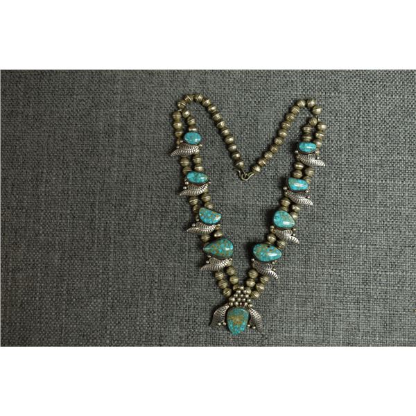 NAVAJO INDIAN SILVER AND TURQUOISE NECKLACE