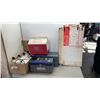 Image 1 : CASE OF PAINT BRUSHES, IGLOO COOLER AND 2 TOOLBOXES AND TABLE SAW EXTENSION