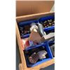 Image 8 : 2 BOXES OF SHOP SUPPLIES, AIR TOOL, TROUBLE LIGHT, BRASS FITTINGS, FLAP WHEELS, HARDWARE