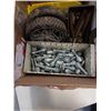 Image 2 : BOX OF AIR FITTINGS, WIRE CLAMPS, WHEELS AND MORE