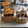 Image 1 : 2 WOODEN BIRD FEEDERS, WOOD LANTERNA ND BOX OF ASSORTED WOODEN CARVED ITEMS