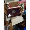 Image 2 : 2 BOXES AND CRATE OF ESTATE GOODS, BOOKS, BARBIES, CIGAR BOX, TOYS