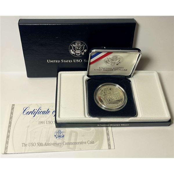 1991-S USO U.S. Proof Silver Commemorative Dollar