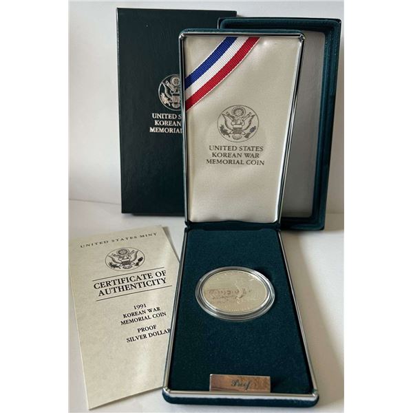 1991 Korean War U.S. Proof Silver Commemorative Dollar