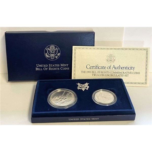 1993-D/W Bill Of Rights Commemorative Silver Dollar / Half Dollar Set (2-coins)
