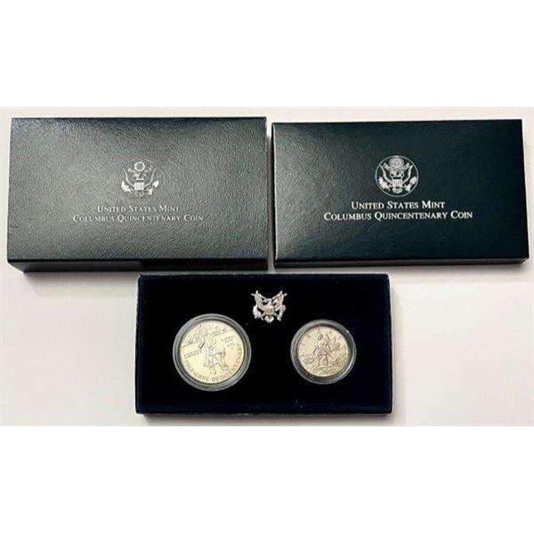 1992 Columbus Quincentenary Commemorative Silver Dollar Set (2-coins)