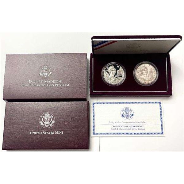 1999 Dolley Madison Commemorative Proof Silver Dollars (2-coins)