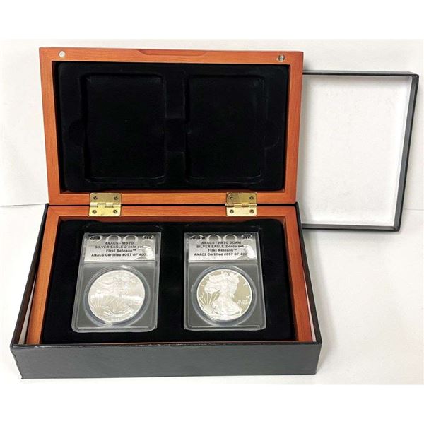 2008 American Silver Eagle ANACS MS/PR 70 DCAM (2-coin) Set