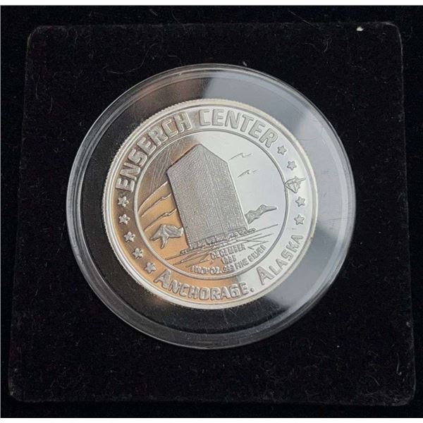 Rare 1985 Enserch Center Anchorage Alaska Proof 1 ozt .9999 Silver
