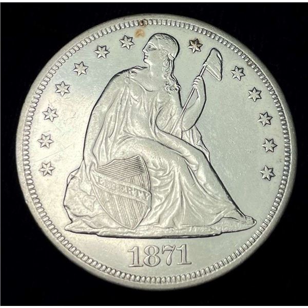 1871 Seated Liberty Silver Dollar AU58