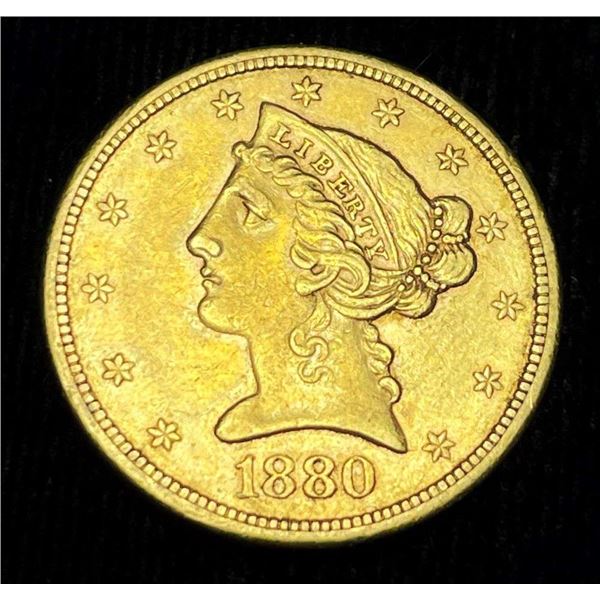1880-S Gold $5 Liberty Head AU