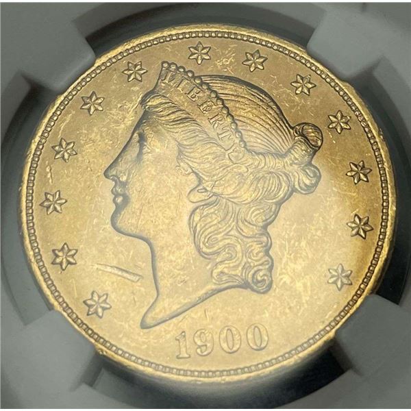 1900 Gold $20 Liberty Head NGC MS62 Mint Error Obverse Struck Thru