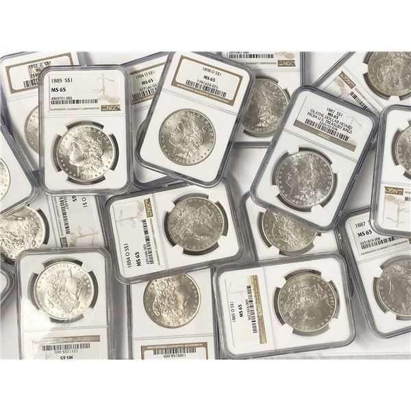 (100) Mixed Date & MM NGC MS65 Morgan Silver Dollars