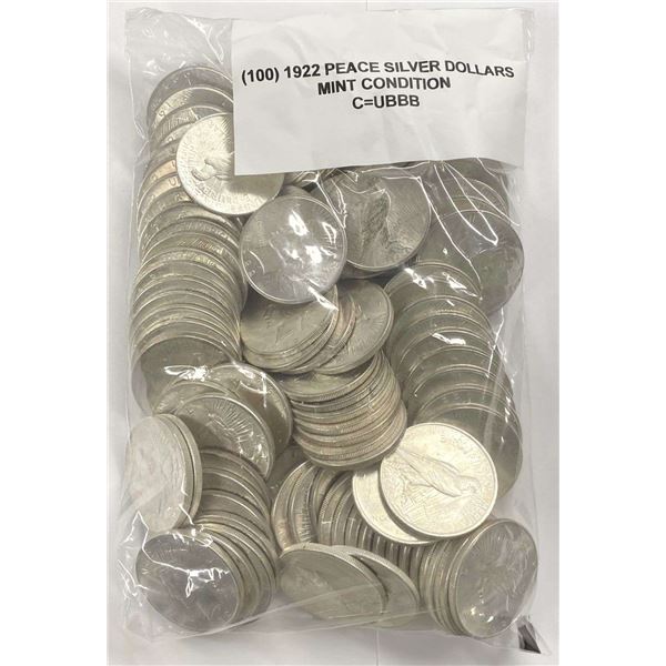 (100) 1922 Peace Silver Dollars Mint Condition